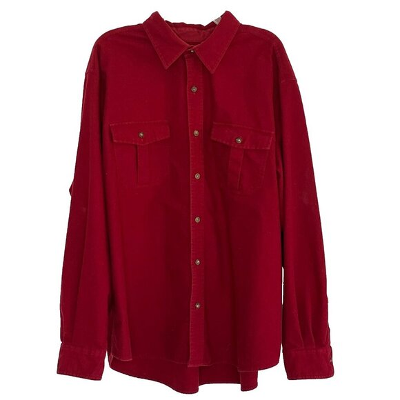 Eddie Bauer Mens Shirt XXL Red Heavy Flannel Shacket Pockets Utility Gorpcore - Picture 1 of 5